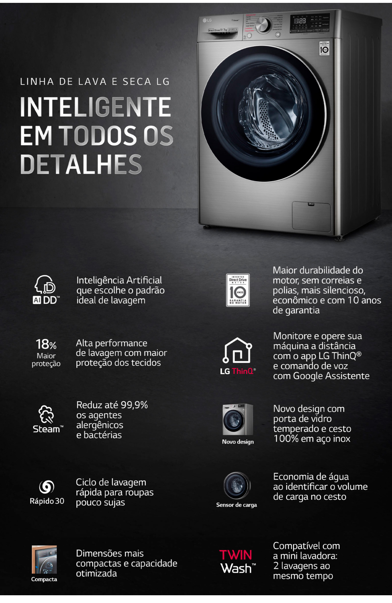 Lava e Seca LG Vivace VC4 11 Kg Aço Escovado 220V